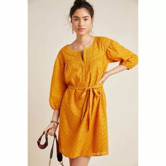 NWT Anthropologie Daniel Rainn Gold Yellow Embroidered Tunic Dress Size XL - Picture 1 of 11